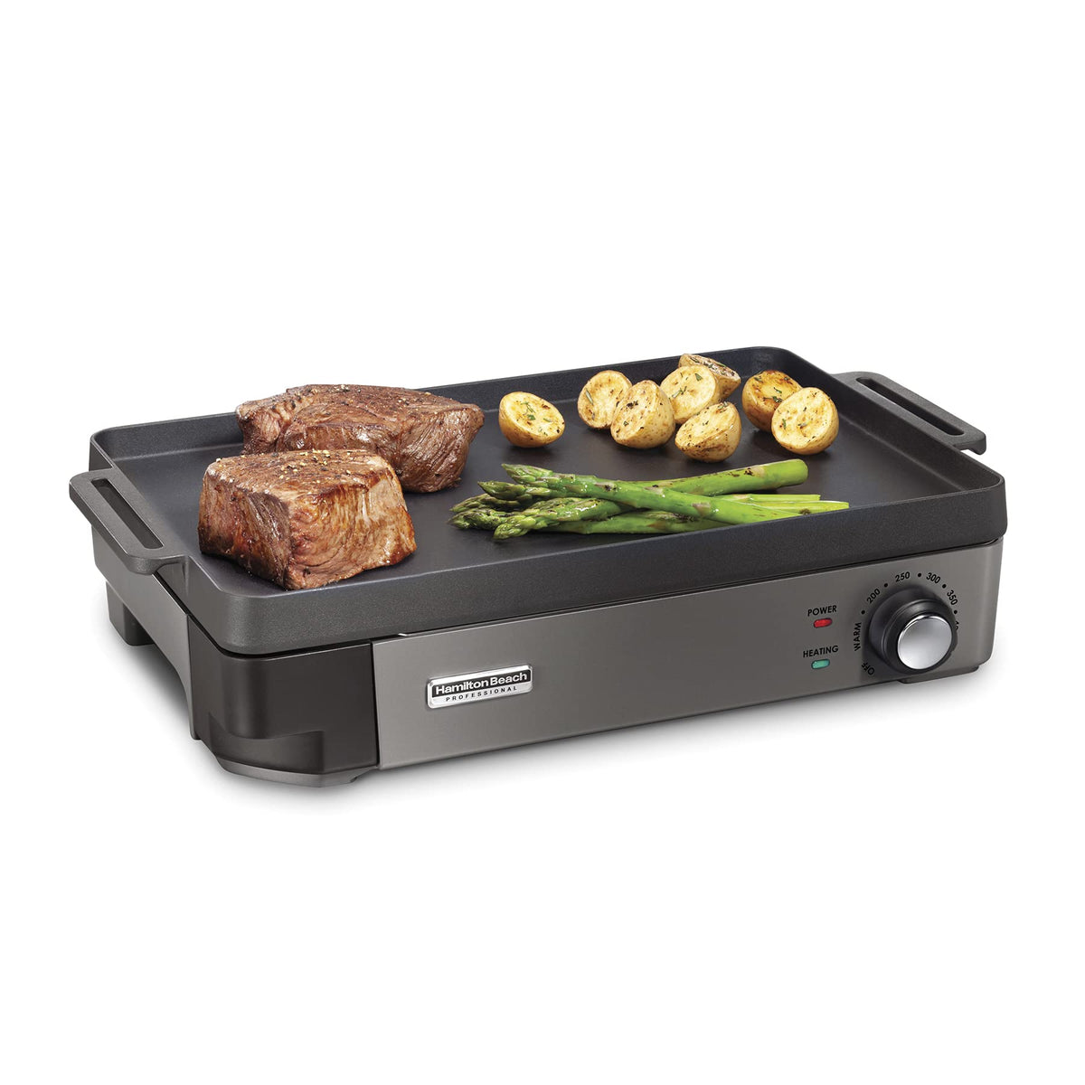 Hamilton Beach Professional Cast Iron Indoor Electric Grill & Griddle, 10'' X 16'' Preseasoned Cooking Surface, Adjustable Tempe