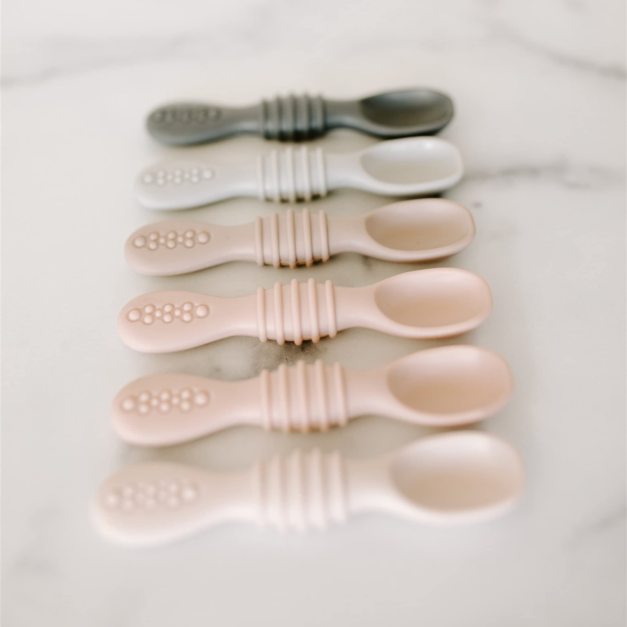Simka Rose Silicone Baby Spoons Self Feeding 6 Months - First Stage Infant Spoons for Babies & Toddlers- Baby Led Weaning Spoons Set of 6- Easy on Gums Food Training Utensils Dishwasher Microwave Safe