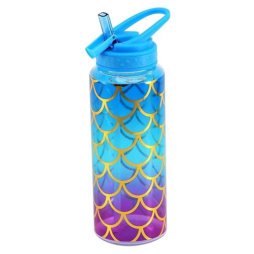 Home Tune Cute Water Bottle with Straw  BPA FREE Tritan &Leak Proof & Carry Handle & Pretty Design  32oz/950ml (Mermaid)