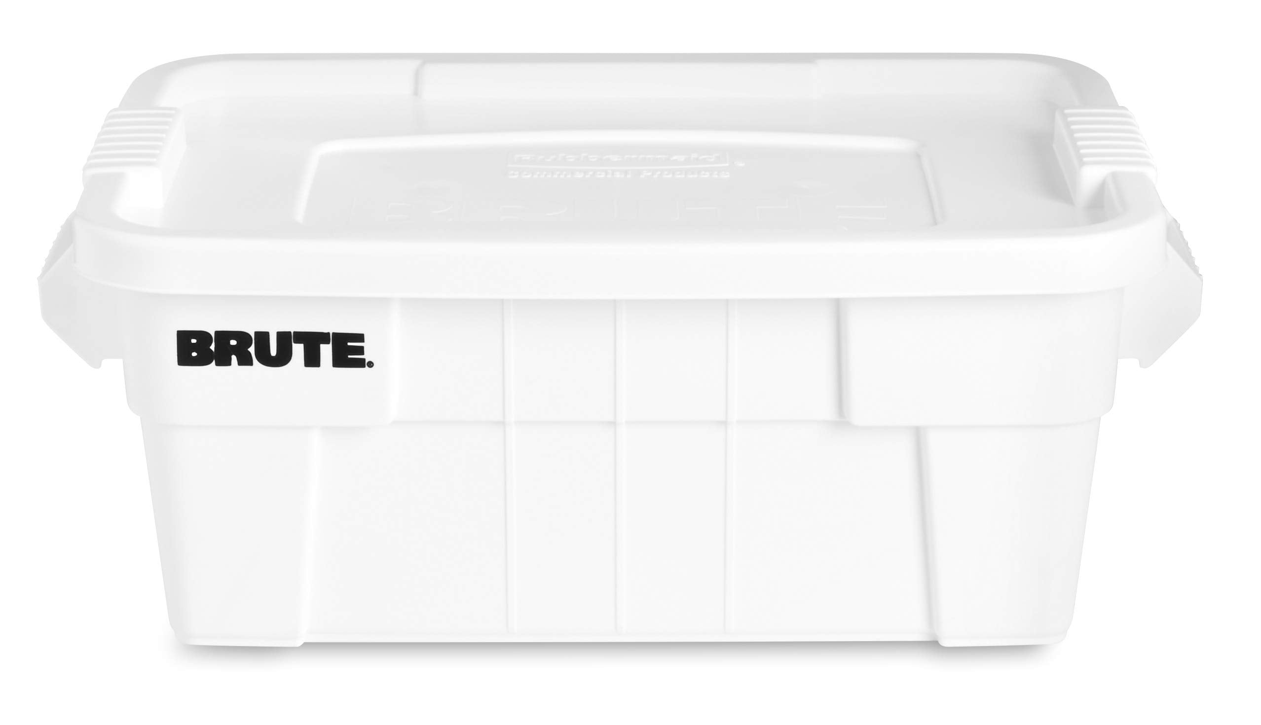 Rubbermaid Commercial Products Brute Tote Storage Bin With Lid, 14-Gallon, White, Rugged/Reusable Boxes For Moving/Camping/Garag