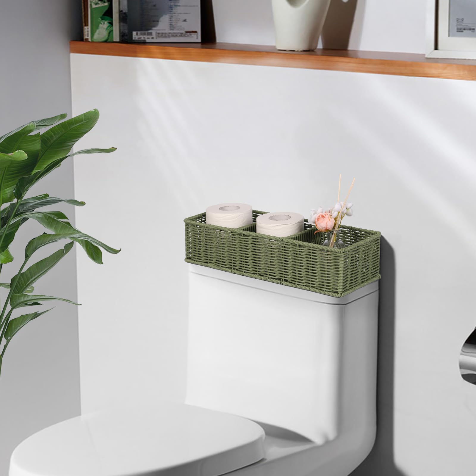UPINFREE Bathroom Toilet Paper Basket: Water-resistant Resin 3-Section Organizer Above Toilet Space Efficient For Small Homes St
