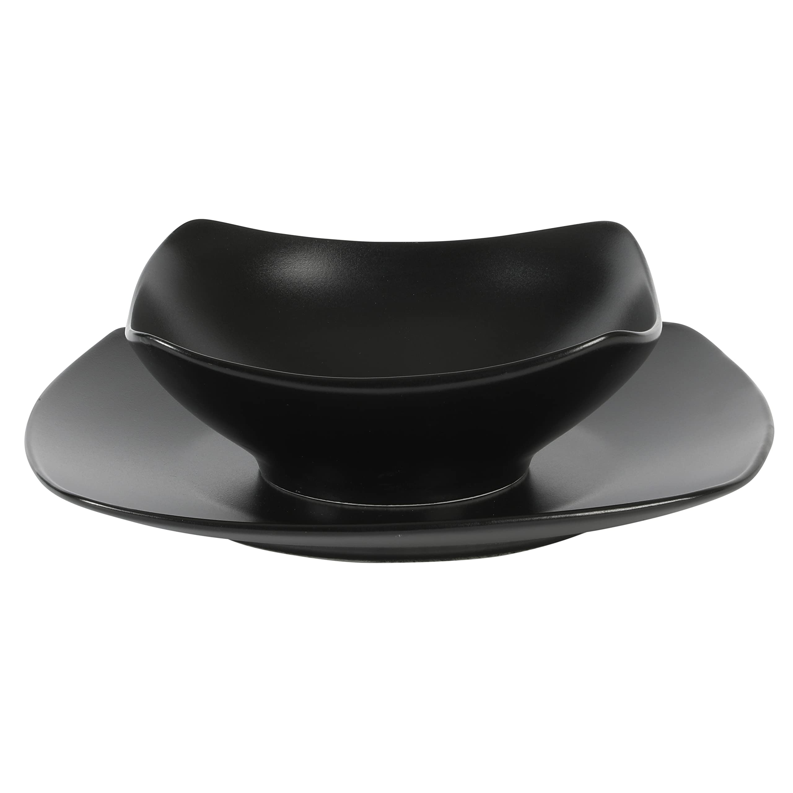 Gibson Home Zen Buffet Matte Porcelain Chip and Scratch Resistant Plates and Bowls Dinnerware Set - Black, Service for 4 (8pcs)
