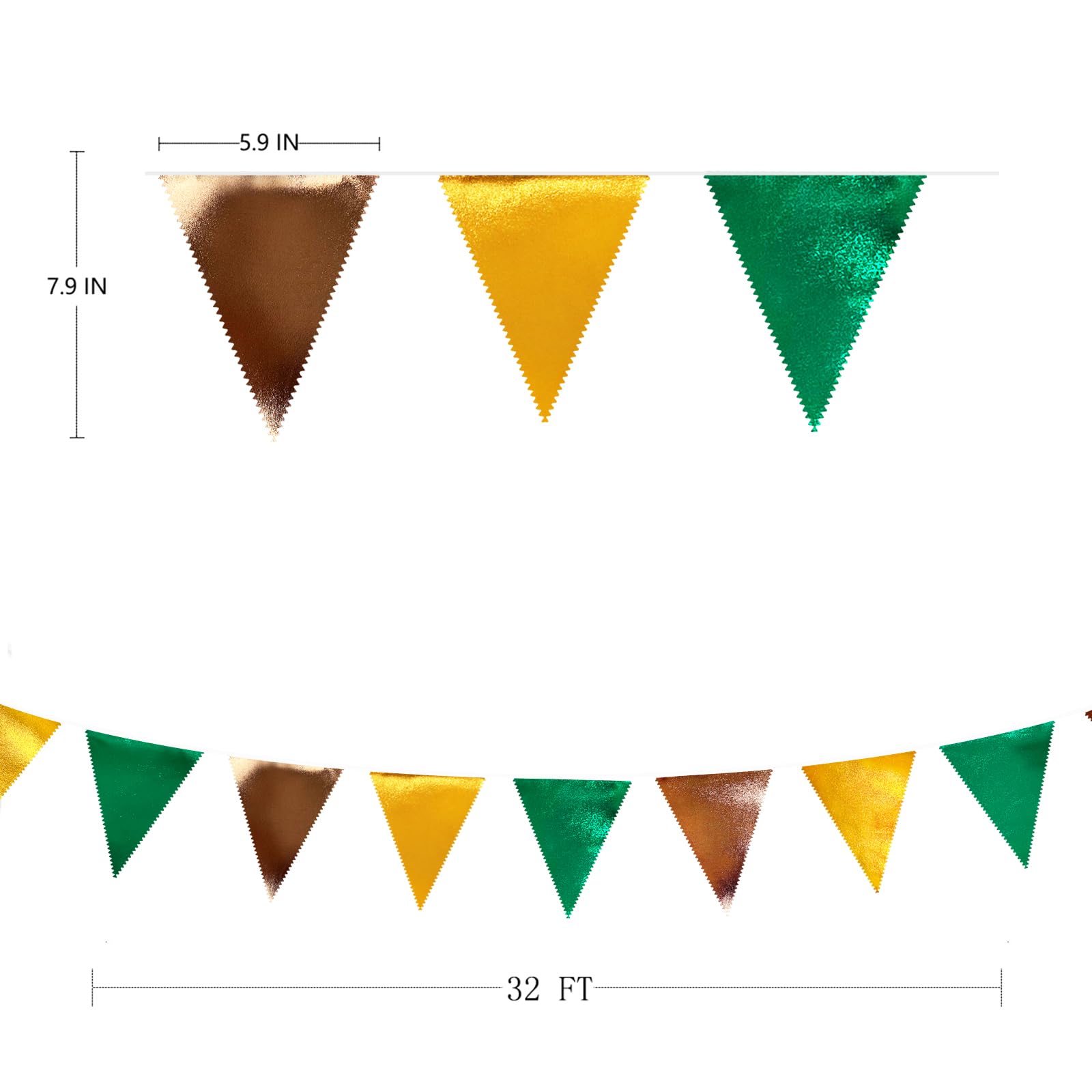 Green Gold Brown Metallic Fabric Triangle Pennant Banner Flag Bunting Garland For Football Jungle Safari Wild Woodland Birthday