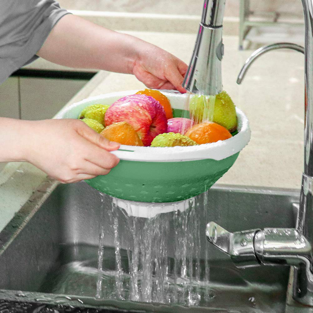 Qimh Collapsible Colander And Strainer, 5 Quart(1.25 Gal) Bpa Free & Dishwasher-Safe Silicone Foldable Strainer, Heavey Duty Kit