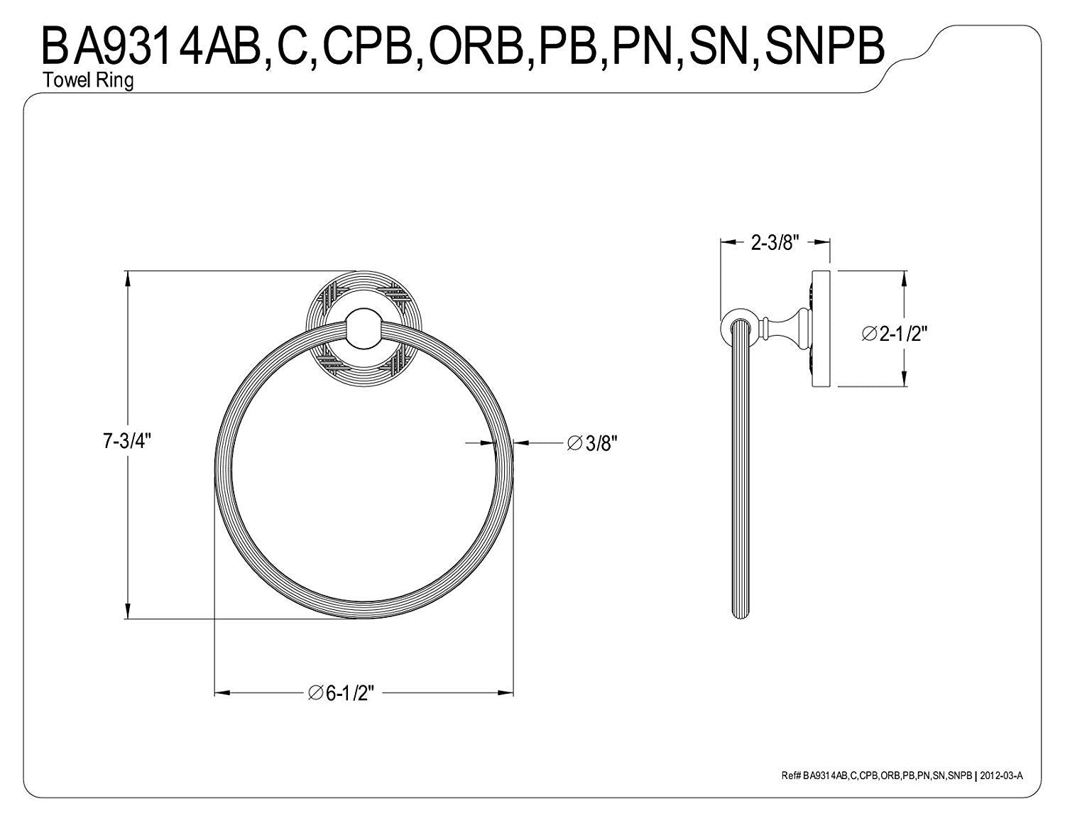 Kingston Brass BA9314ORB Georgian Towel Ring  Oil Rubbed Bronze