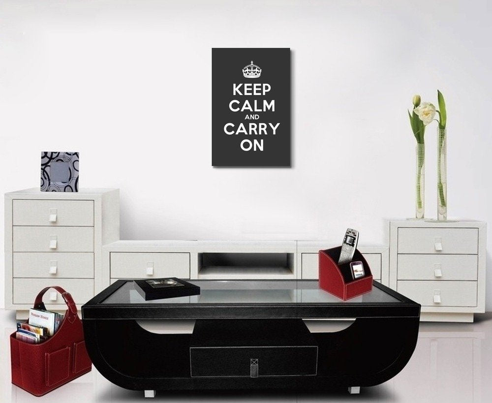 Canvas Wall Art Gallery Wrap Canvas Prints - Keep Calm And Carry On | Stretched Deep Grey Canvas Home Art Ready To Hang - 24'' X
