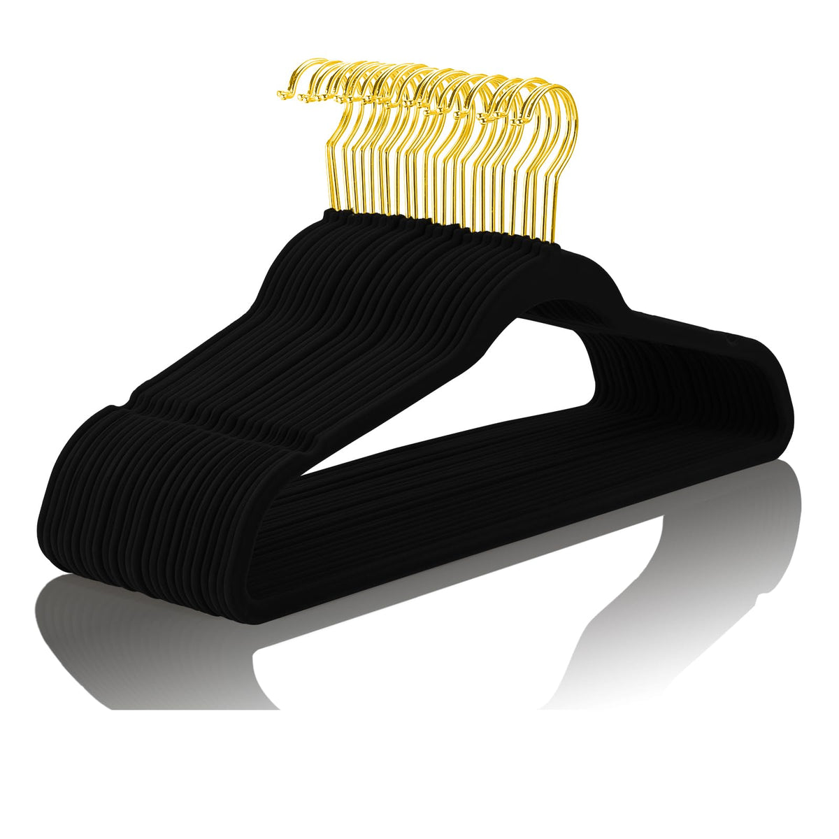 Mizgi Premium Velvet Hangers Pack 40 Pcs Heavy Duty - Non Slip Felt Hangers - Velvet Suit Hangers Black With Gold Hooks,Space Sa