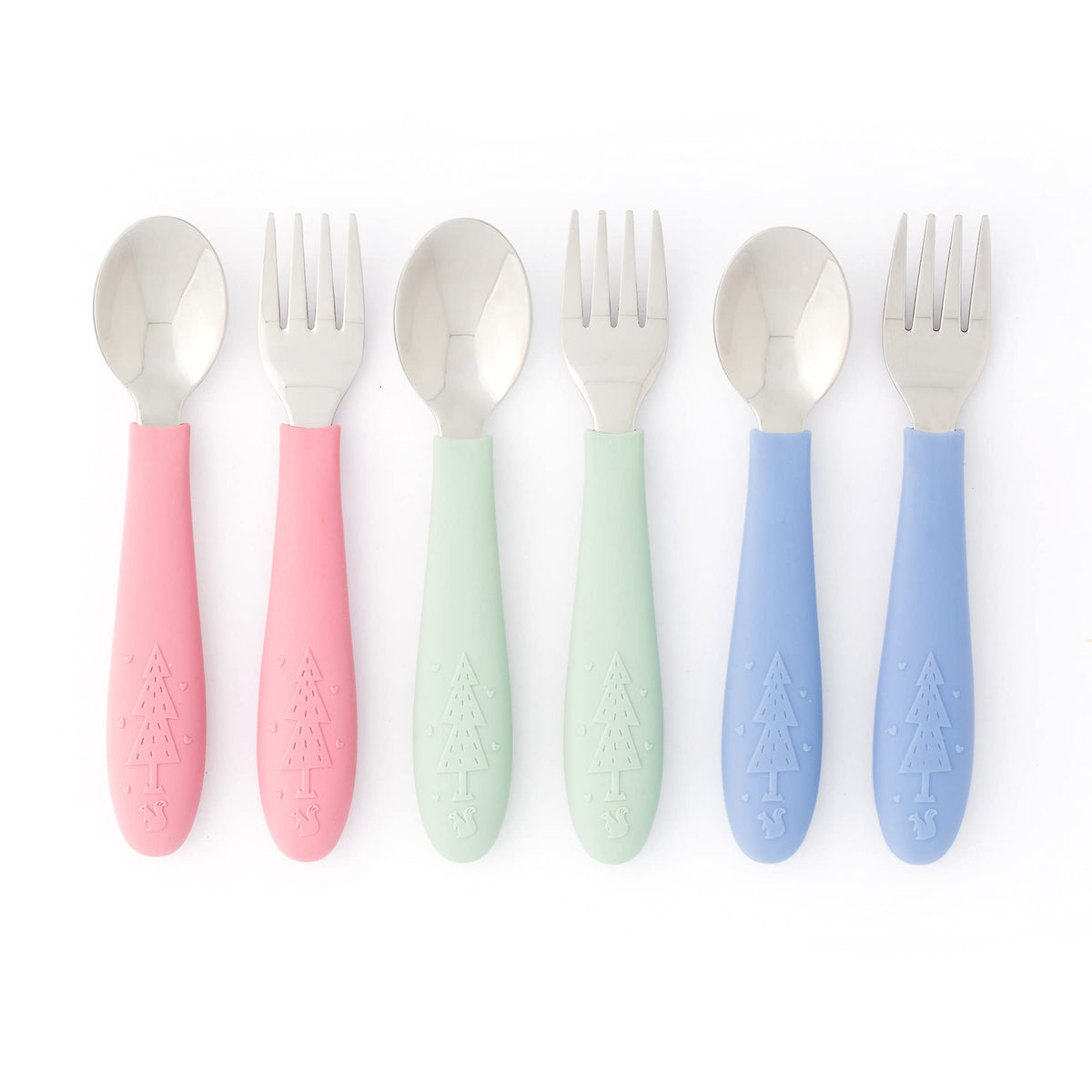 Elk and Friends Kids Silverware with Silicone Handle | Childrens Safe Flatware | Toddler Utensils | Baby Spoons + Forks | Stainl