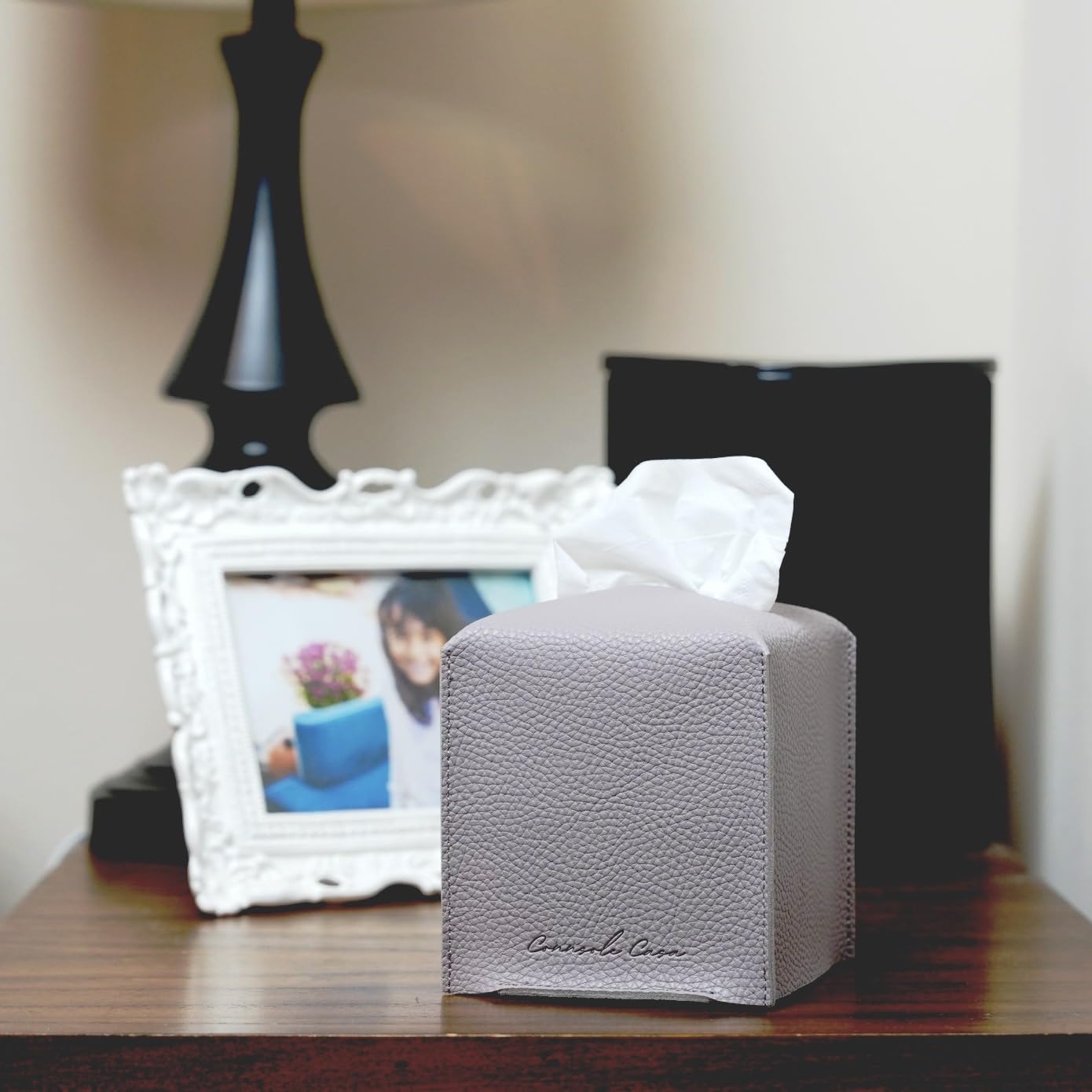 Connsole Casa Premium Pu Leather Tissue Box Holder - Elegant Hotel-Style Grey Tissue Box Cover For Enhanced D  Cor Of Home, Offi