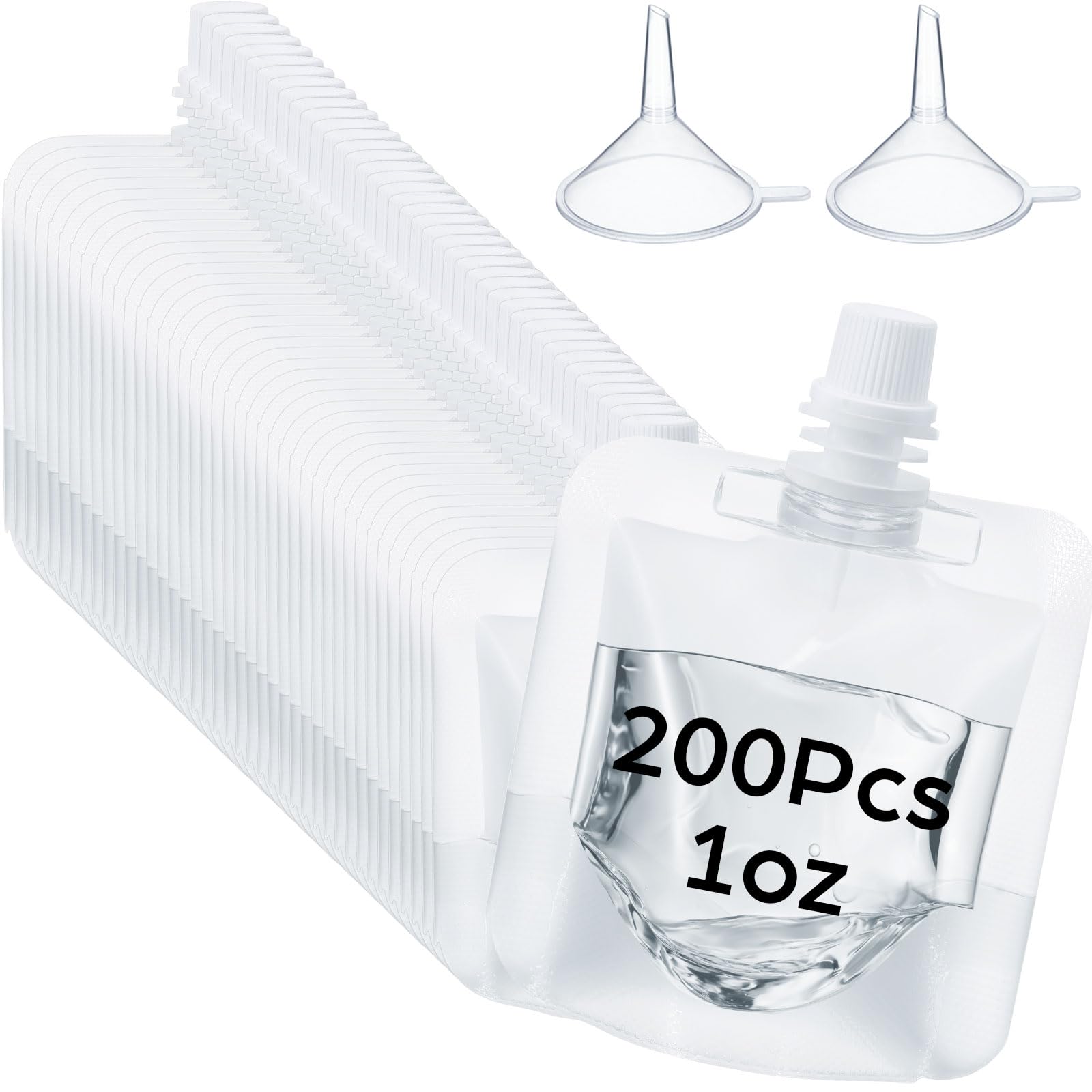 Seeloowy 200 Pcs Plastic Pouches Bulk Clear Juice Bags Squeeze Pouches Plastic Leak Proof Bags with Funnel for Party Favors (1 o