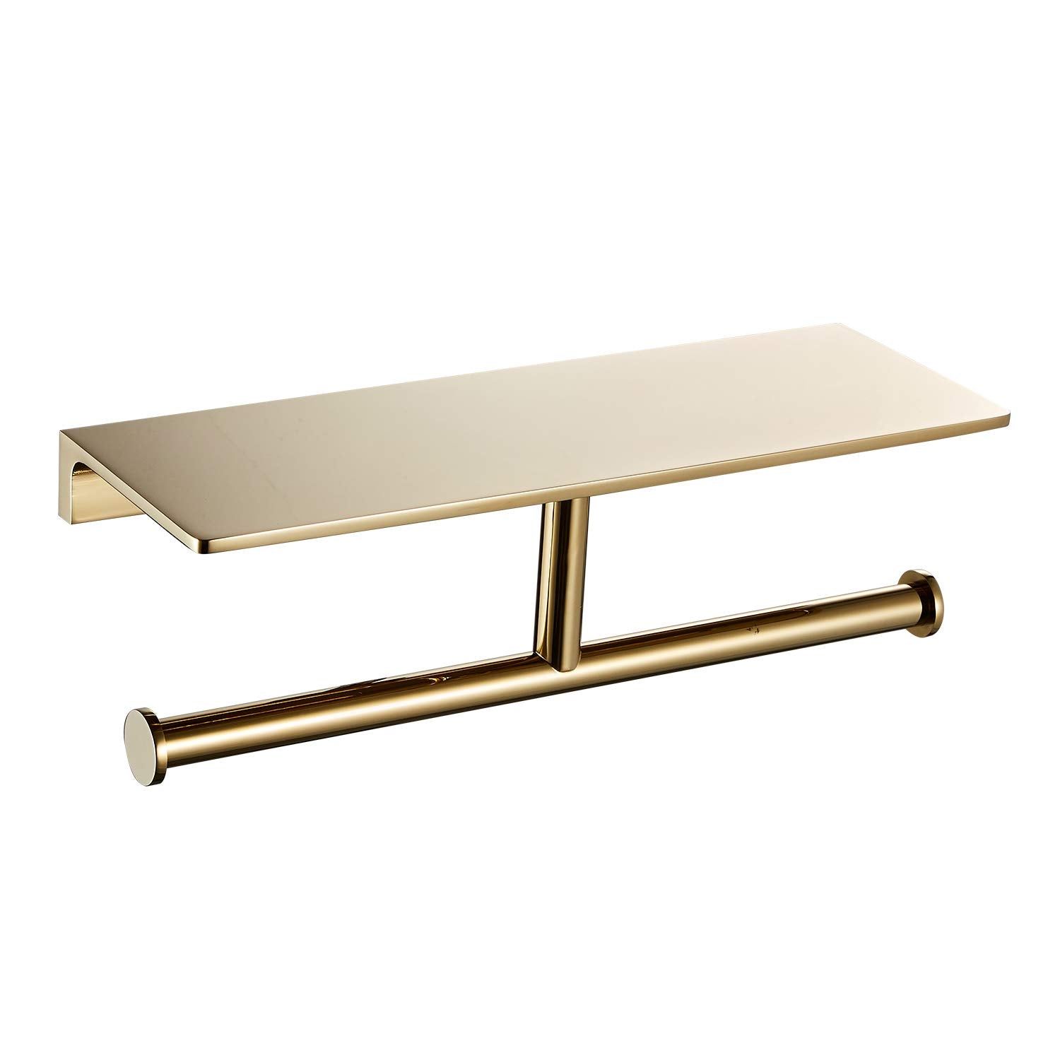 Double Roll Toilet Paper Holder With Shelf Solid Brass And Superior Hotel Style Tissue Dispenser Spared Storage Polished Gold Fi