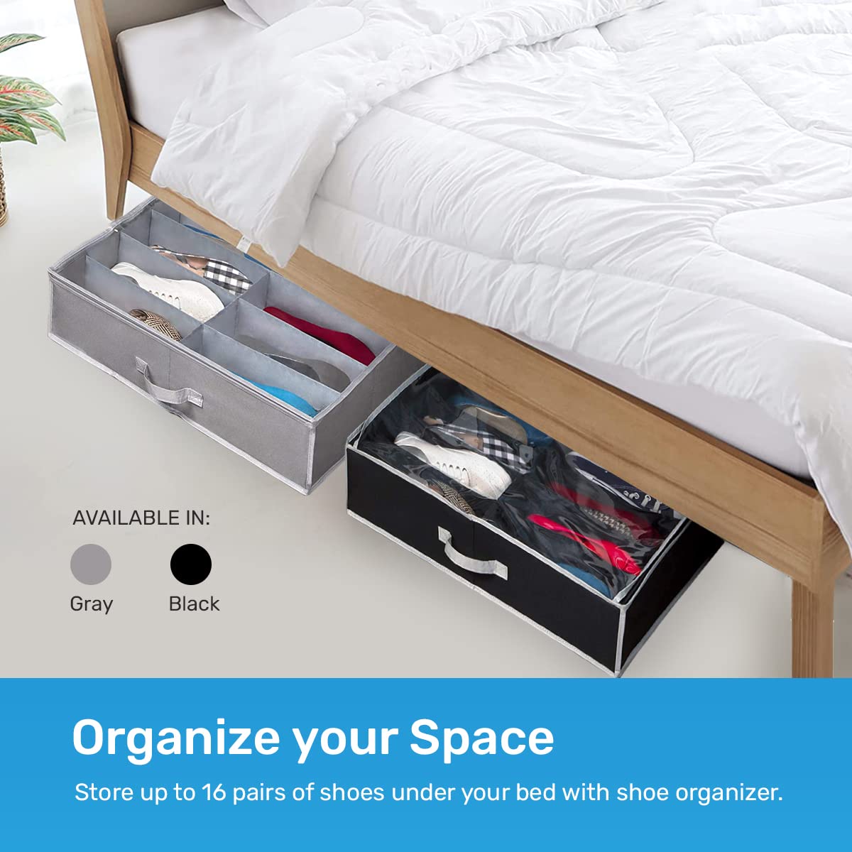 HOLDN ' STORAGE Extra-Large Under Bed Shoe Storage Organizer - Underbed Storage Solution Fits Men 's and Women 's Shoes, High He