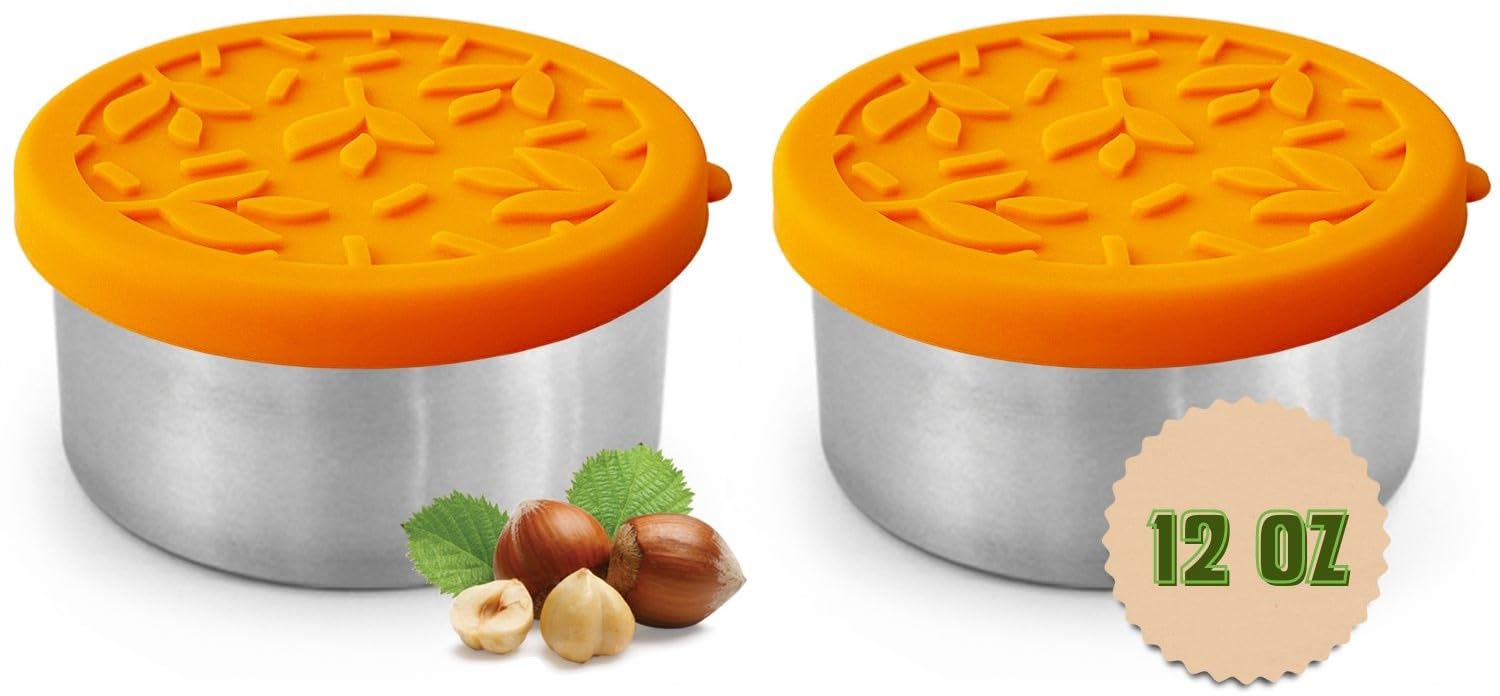 TAVVA 2 X 12 oz Stainless Steel Containers with Lids 12 oz - Leakproof w/Silicone Lids - BPA Free - Dishwasher & Freezer Safe - 