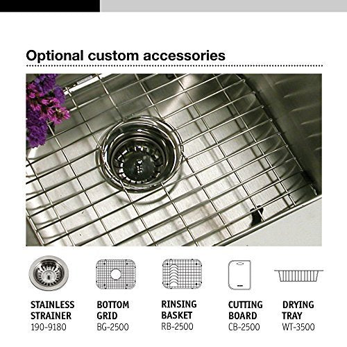 Houzer Stainless Steel 2522-8Bs3-1 Glowtone Series Kitchen Sink - 25'' Topmount Drop In Multipurpose Sink, Single Bowl Basin, 3
