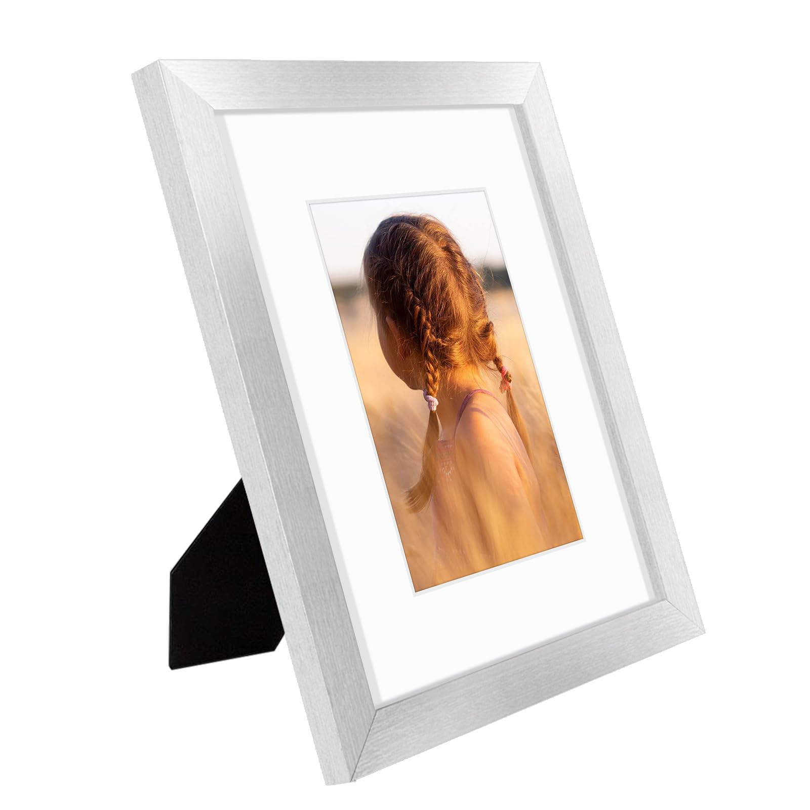 Golden State Art, 8x10 Picture Frame with Mat for 5x7 Photo - High Definition Glass Wall Mounting or Tabletop Display (Silver, 1