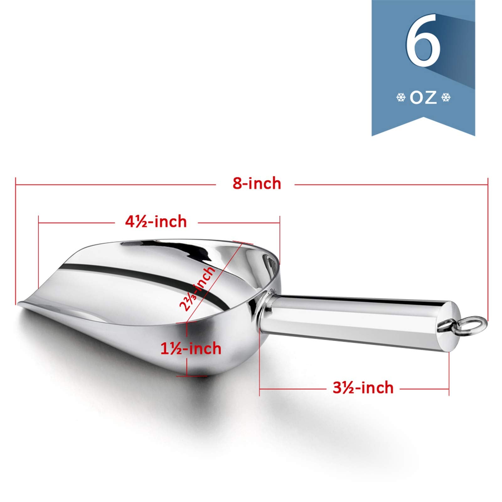 E-Far 6 Ounce Ice Scoop Set Of 2, Small Stainless Steel Scoops For Ice Cube/Candy/Flour/Sugar, Metal Utility Scoops For Canister