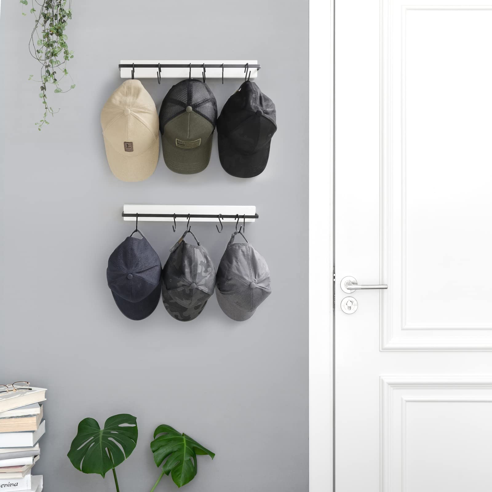 Mkono Hat Rack For Wall Wooden Baseball Caps Organizer With 20 Hooks Rustic Cowboy Hat Hanger Wall Mounted Caps Display Rack For