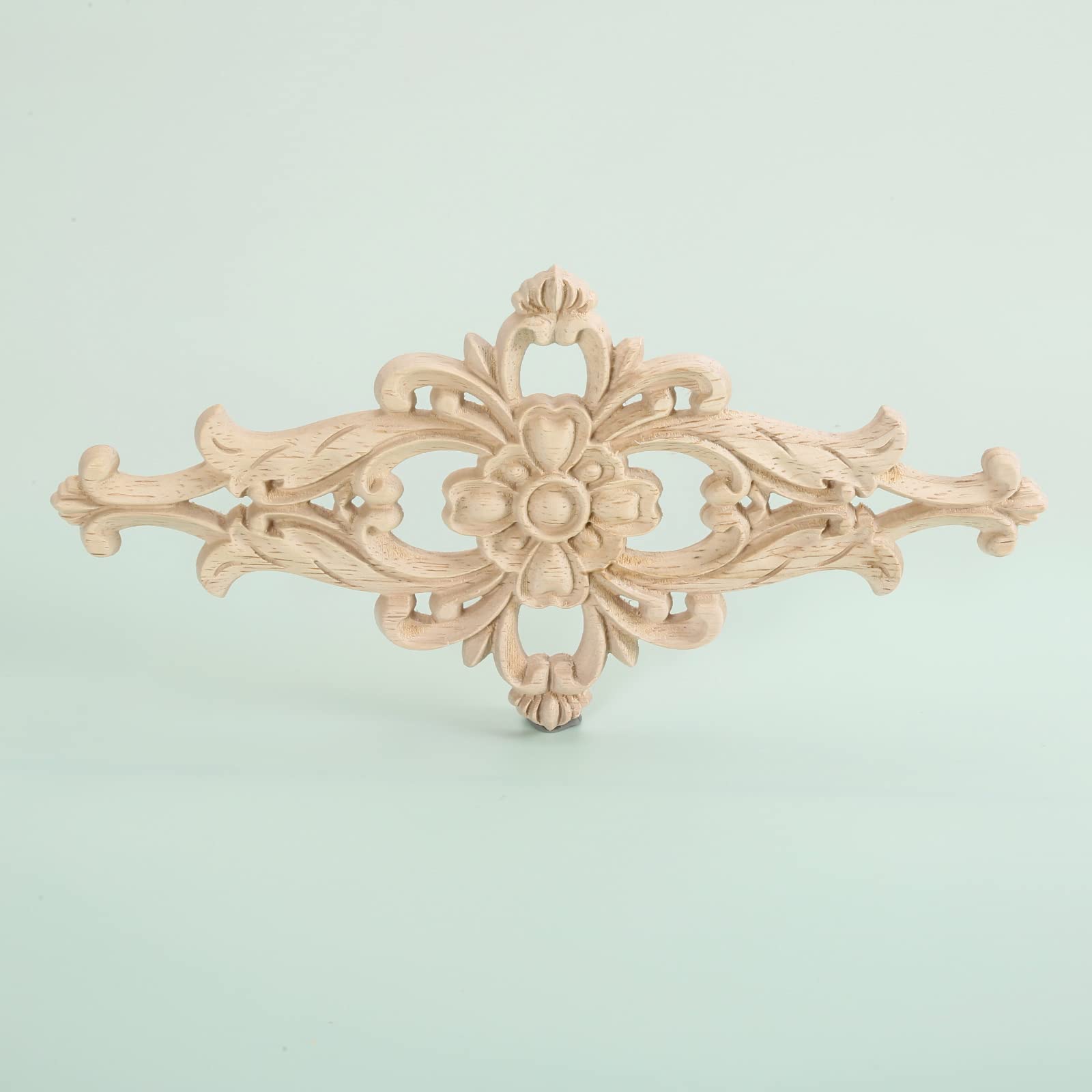 MUXSAM Wood-Carved Furniture Appliques Onlays  2-Pack Unpainted Center Carving Decal for Door Wall Ceiling Cabinet Dresser Decoration (20x10cm/8 x4)