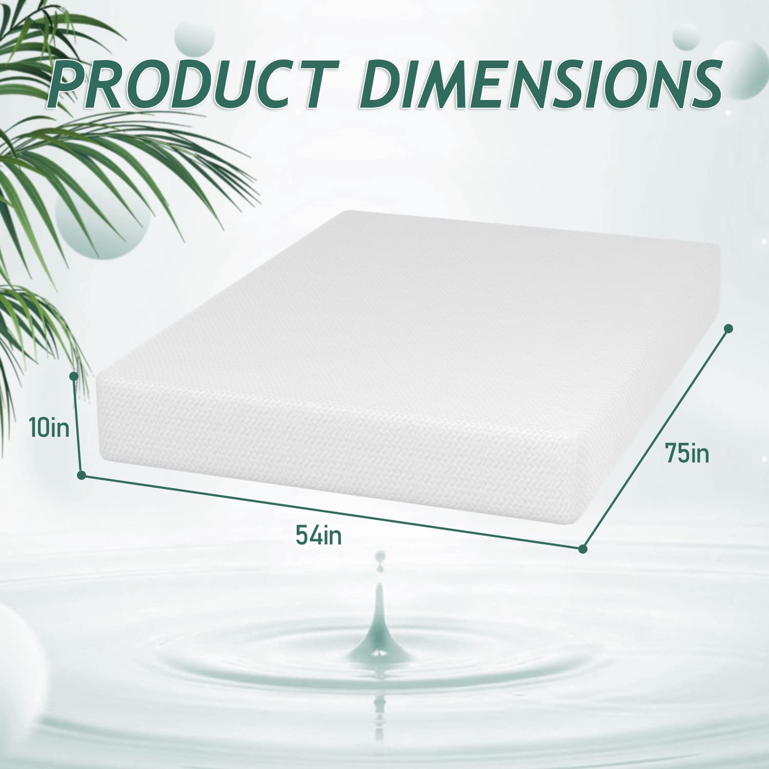 PayLessHere 10 Inch Mattress Green Tea Memory Foam Mattress CertiPUR-US Certified Removable Soft Cover Fiberglass Free Full mattresses for Bed Frame  Bunk Bed  Trundle  Daybed White