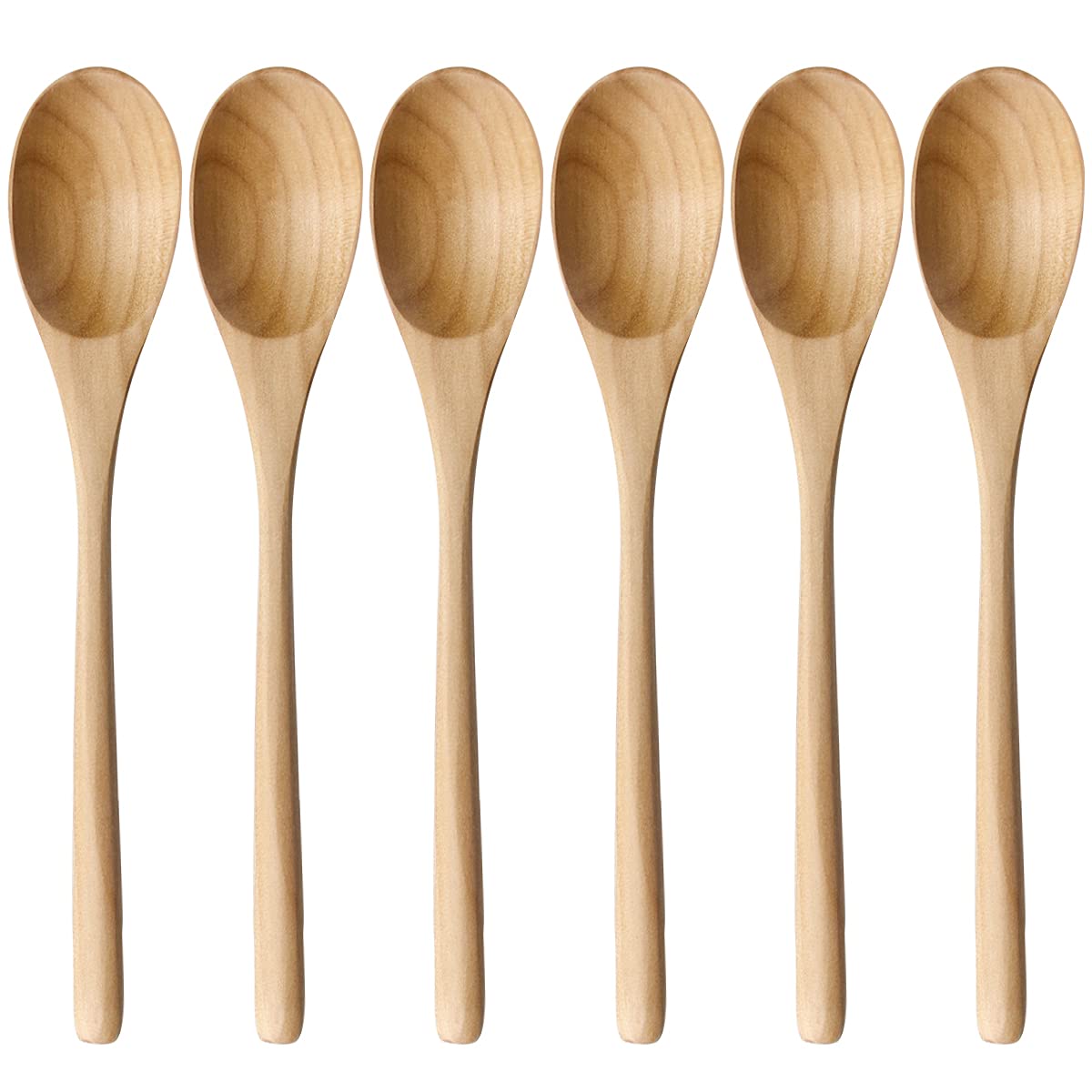 Aoosy Wooden Spoons For Cooking, 9 Inches 6 Pieces Japanese Natural Ellipse Wooden Spoon Set For Cooking Mixing Stirring Honey T