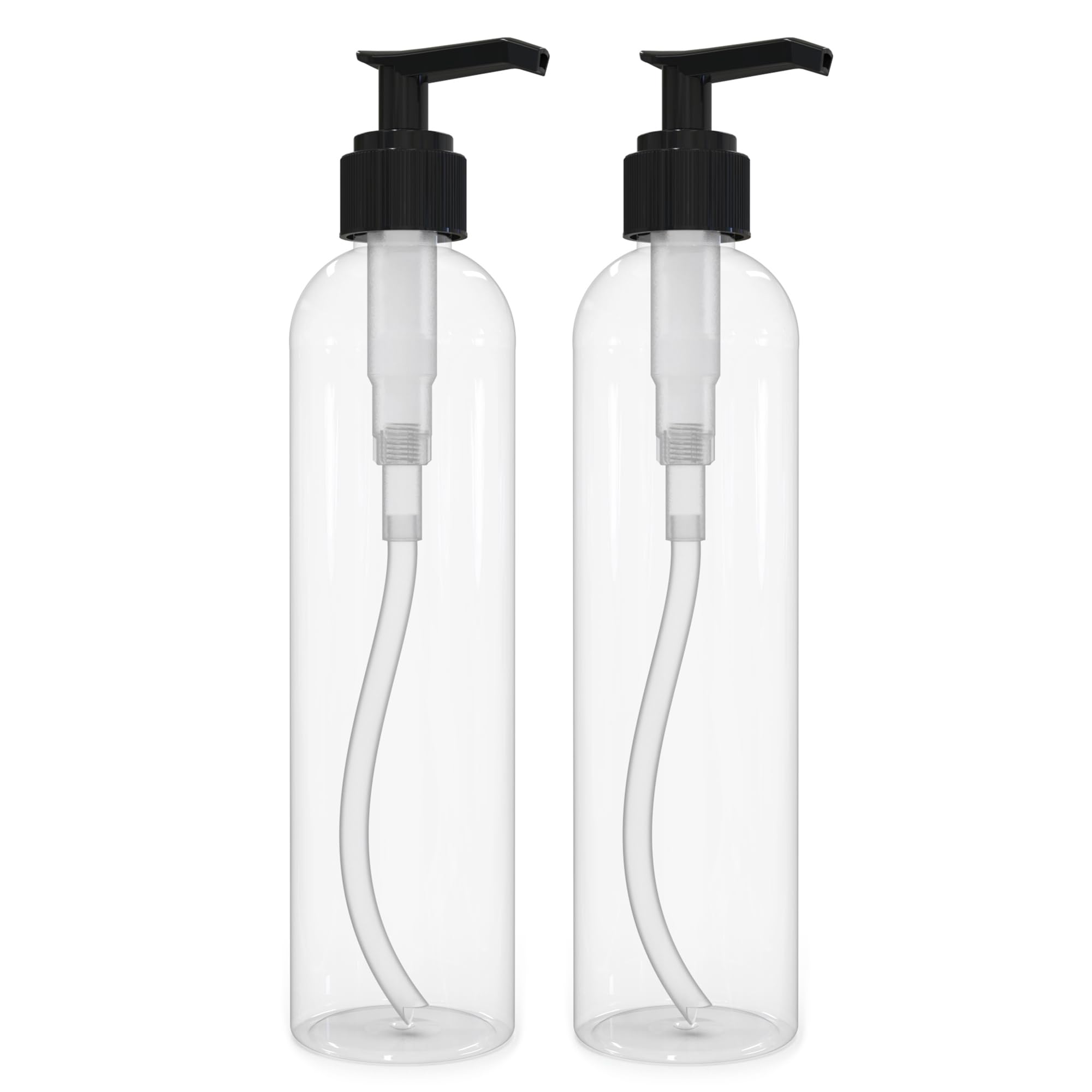 BRIGHTFROM Lotion Pump Bottles  Empty 8 OZ  BPA-Free Refillable Plastic Containers  Clear with Black Dispenser for - Soap  Shampoo  Lotions  Liquid Body Soap  Creams and Massage Oil (2 PACK)