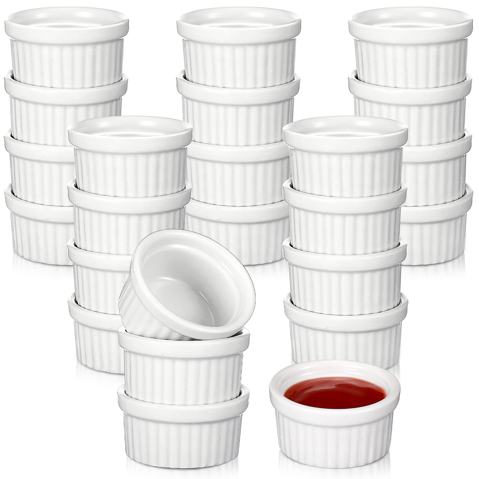 Amyhill 24 Pcs 1 oz Mini Ramekins Small Porcelain Tiny Dipping Sauce Cups Dessert Cups Exactly Designed for Souffle Dish Salsa a