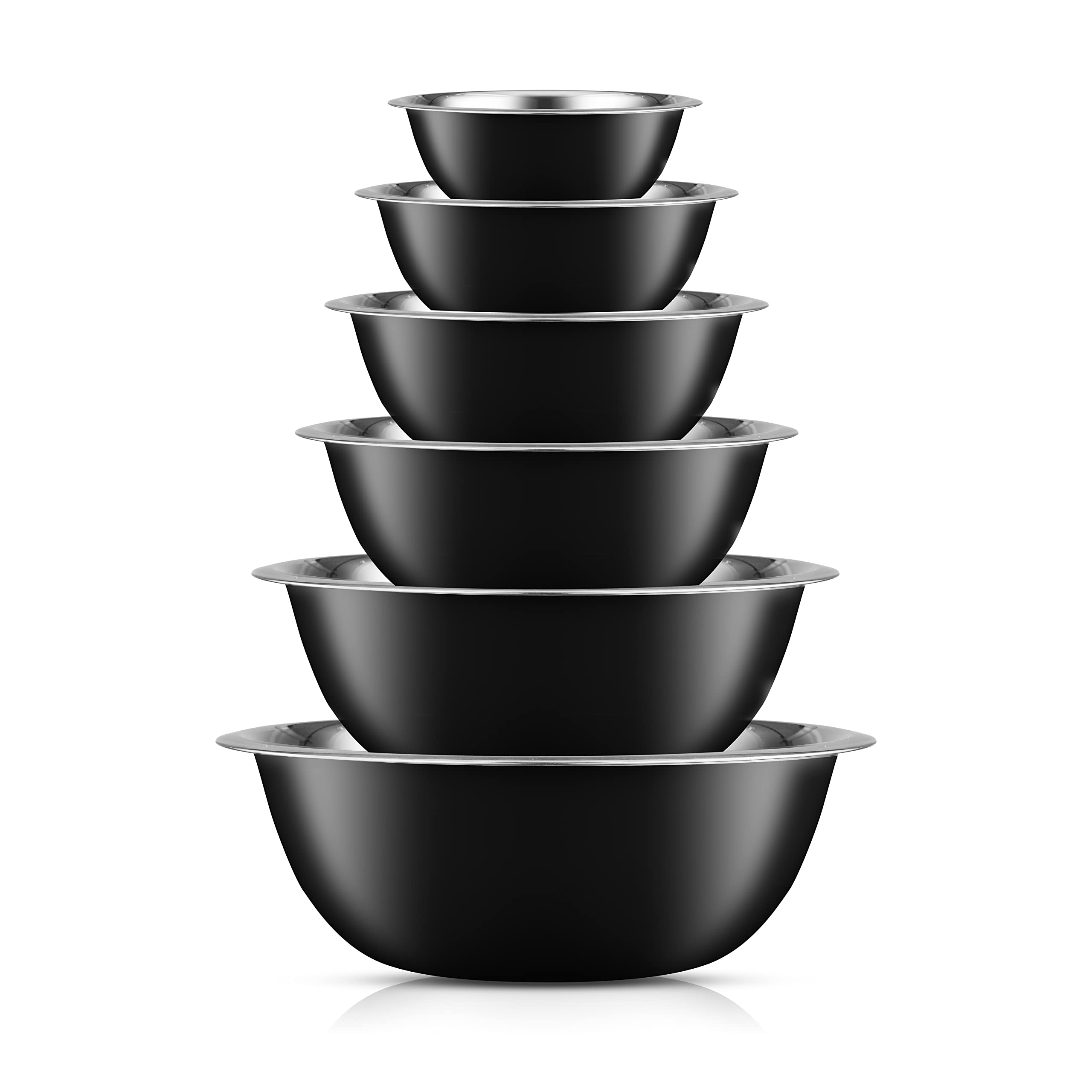 Joyjolt Stainless Steel Mixing Bowl Set Of 6 Mixing Bowls (Black). 5Qt Large Mixing Bowl To 0.5Qt Small Metal Bowl. Kitchen, Coo