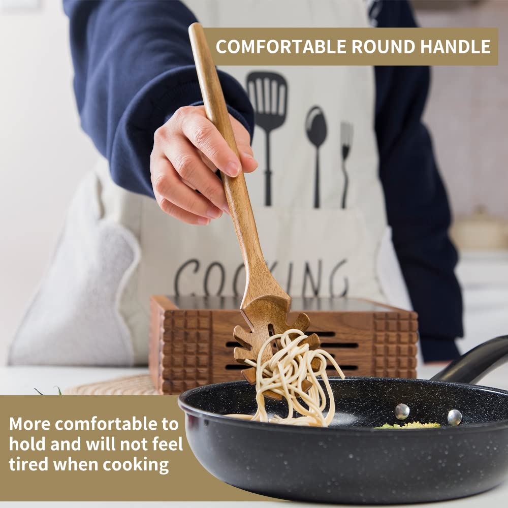 Exquisite Wooden Cooking Utensils For Kitchen, Set Of 5, 12 Inch Acacia Wood Kitchenware Tool Set, Cooking Gadgets Includes Spoo