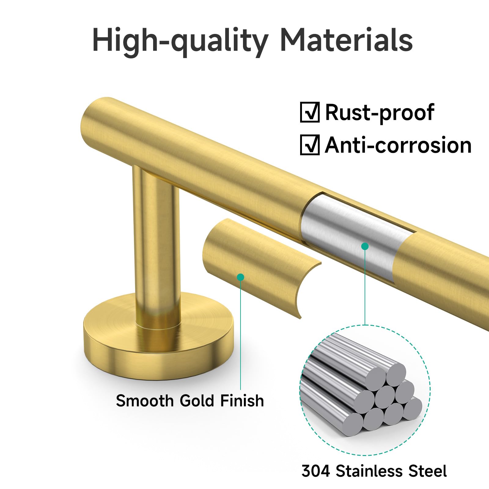 USHOWER Brushed Gold Towel Bar  9-Inch Towel Racks for Bathroom Wall-Mounted  SUS304 Stainless Steel Towel Rod Modern Home Decor (Total Length 12-Inch)