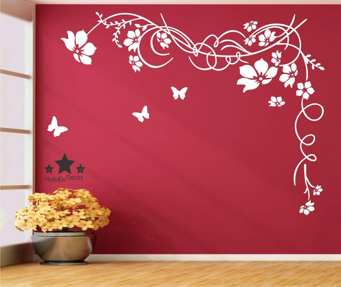 Heaven Decors Corner Flower Sticker And Wall Sticker (Pvc Vinyl, Ideal Size On Wall 148 Cm X 105 Cm) White