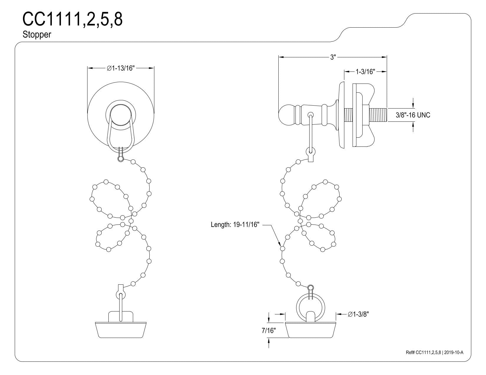 Kingston Brass CC1112 Rubber Stopper Chain and Attachment for CC1002  Polished Brass
