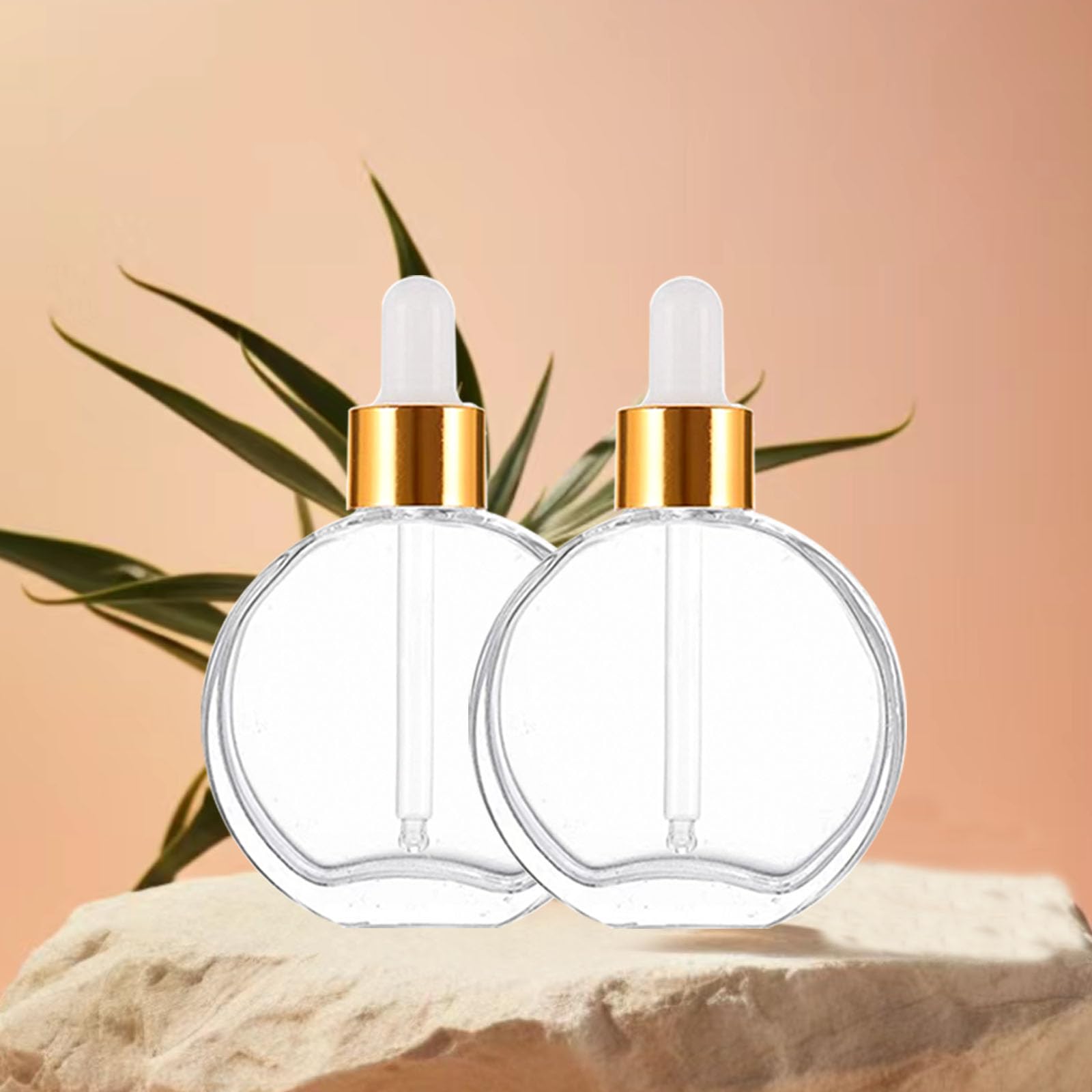 Pyawi 6Pcs, 2 Oz Glass Dropper Bottles For Essential Oils ,60Ml Flat Round Perfume Bottle With Eye Droppers, For Essential Oils,
