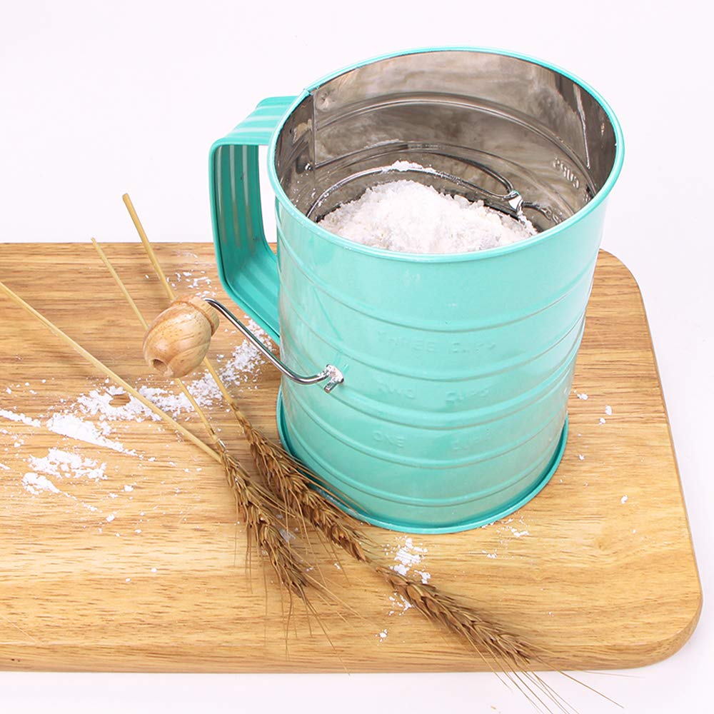 Webake Flour Sifter 3 Cup Stainless Steel Baking Sifter With Rotary Hand Crank