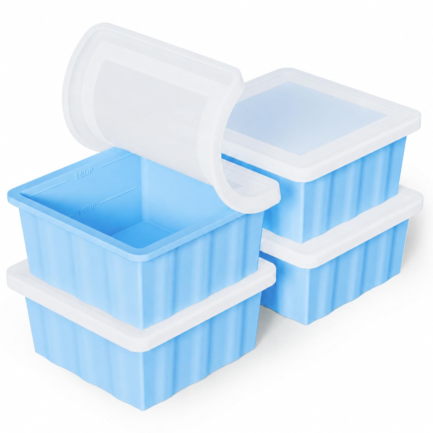 Silicone Freezer Tray for Soup Ice Cubes: 2Cup Freezing Trays with Lid for Meal Prep  4Pack Silicon Soup Portion Freeze Tray M