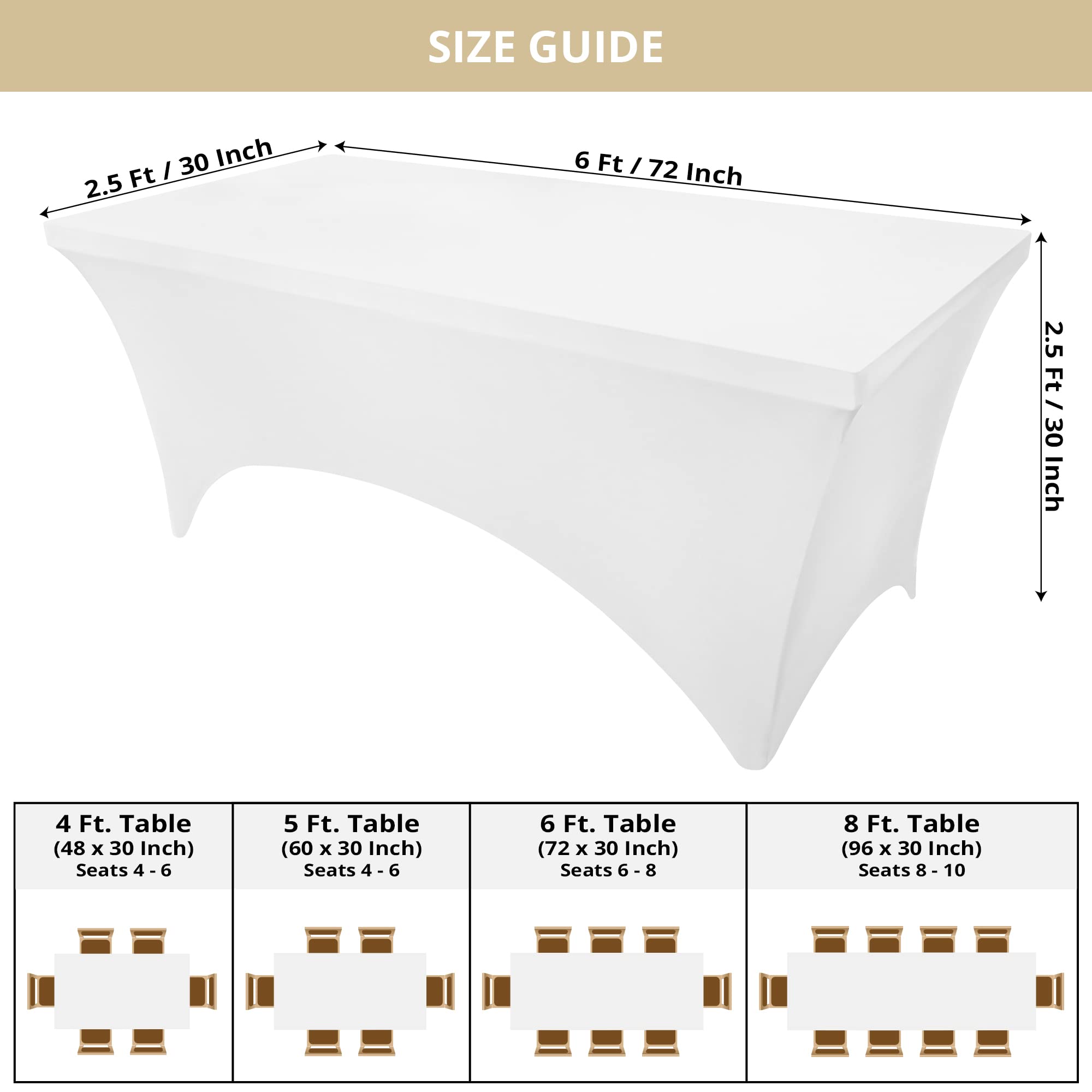 Utopia Kitchen Spandex Tablecloth 2 Pack [6FT  White] Tight  Fitted  Washable and Wrinkle Resistant Stretch Rectangular Patio Table Cover for Event  Wedding  Banquet & Parties [72Lx30Wx30H Inch]