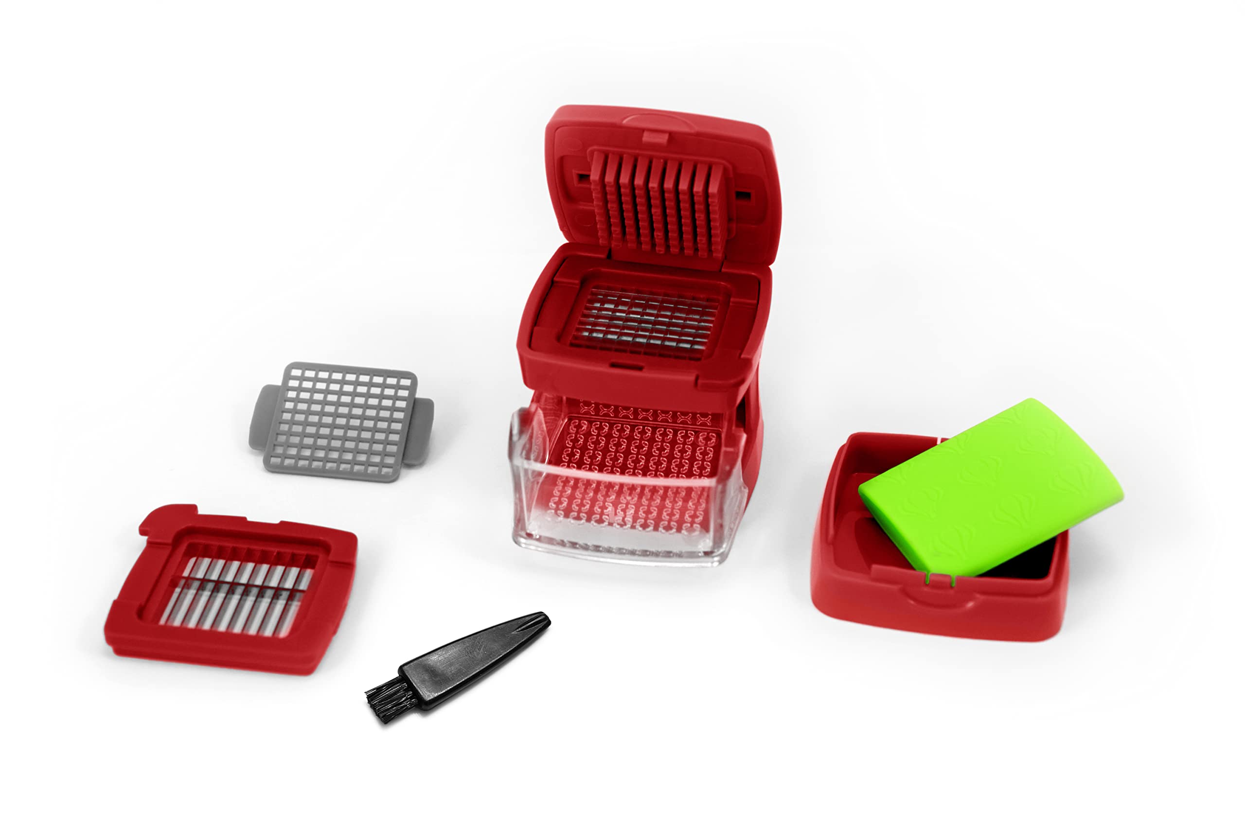 Kitchen Innovations Garlic Press & Peeler - Stainless Steel, 2.5" Red, Easy to Clean, Mincer & Storage Container