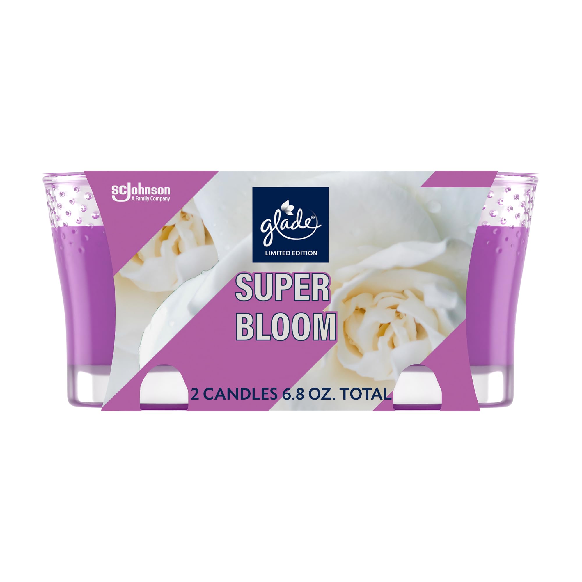 Glade Candle Jar, Super Bloom, Fragrance Candle Infused with Essential Oils, Air Freshener Candle, 3.4 oz, 2 Count