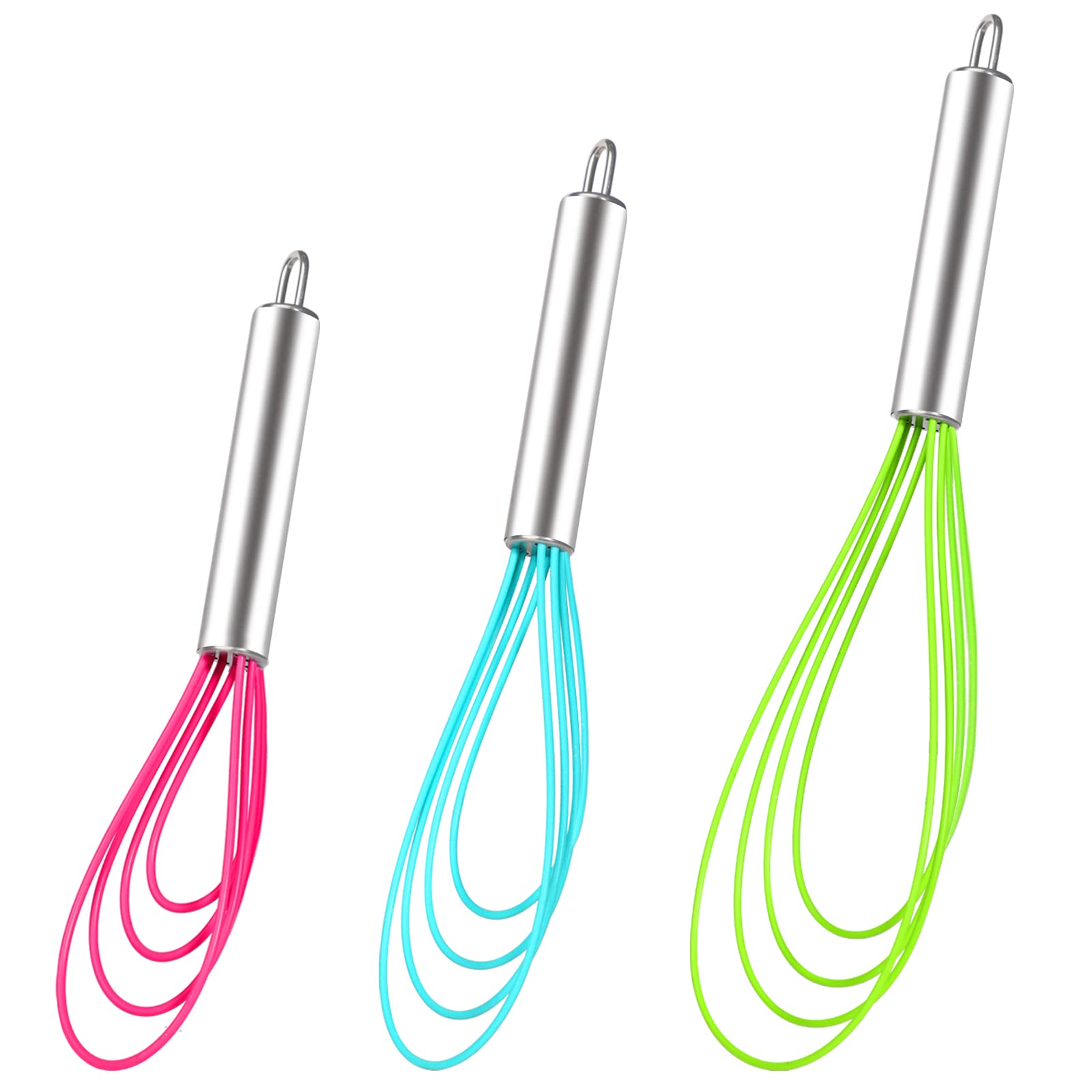 Webake Flat Whisk Set Of 3, Silicone Whisk Heat Resistant Kitchen Whisks For Non-Stick Cookware, Egg Beater Perfect For Blending