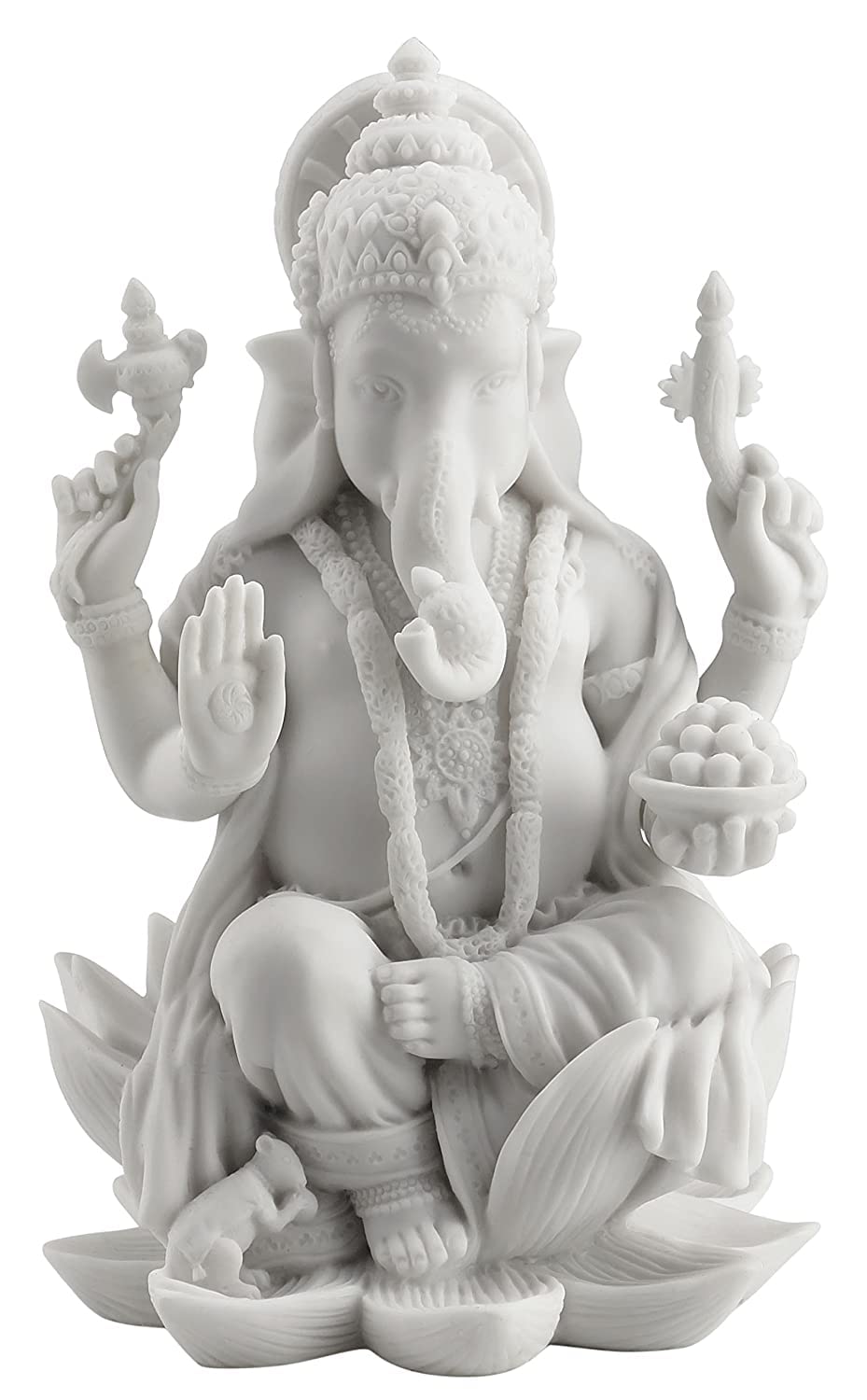 Sri Krishna Culture-New Big Beautiful Sitting Ganesh For Home Decoration-Height-8 Inches-Marble White Finish-Resin