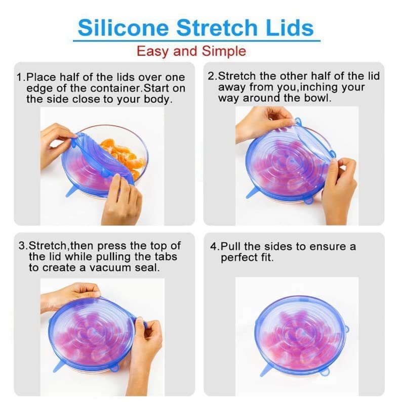 Hengdu Silicone Stretch Lids, Silicone Bowl Lids, 12 Pack Reusable Silicone Lids For Food Containers, Refrigerator And Microwave