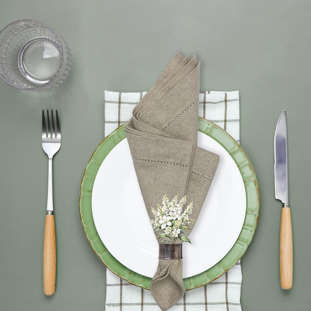 Sweet Needle - Pack Of 12-100% Pure Linen Handmade Ladder Lace Hemstitched Napkins 20X20 Natural