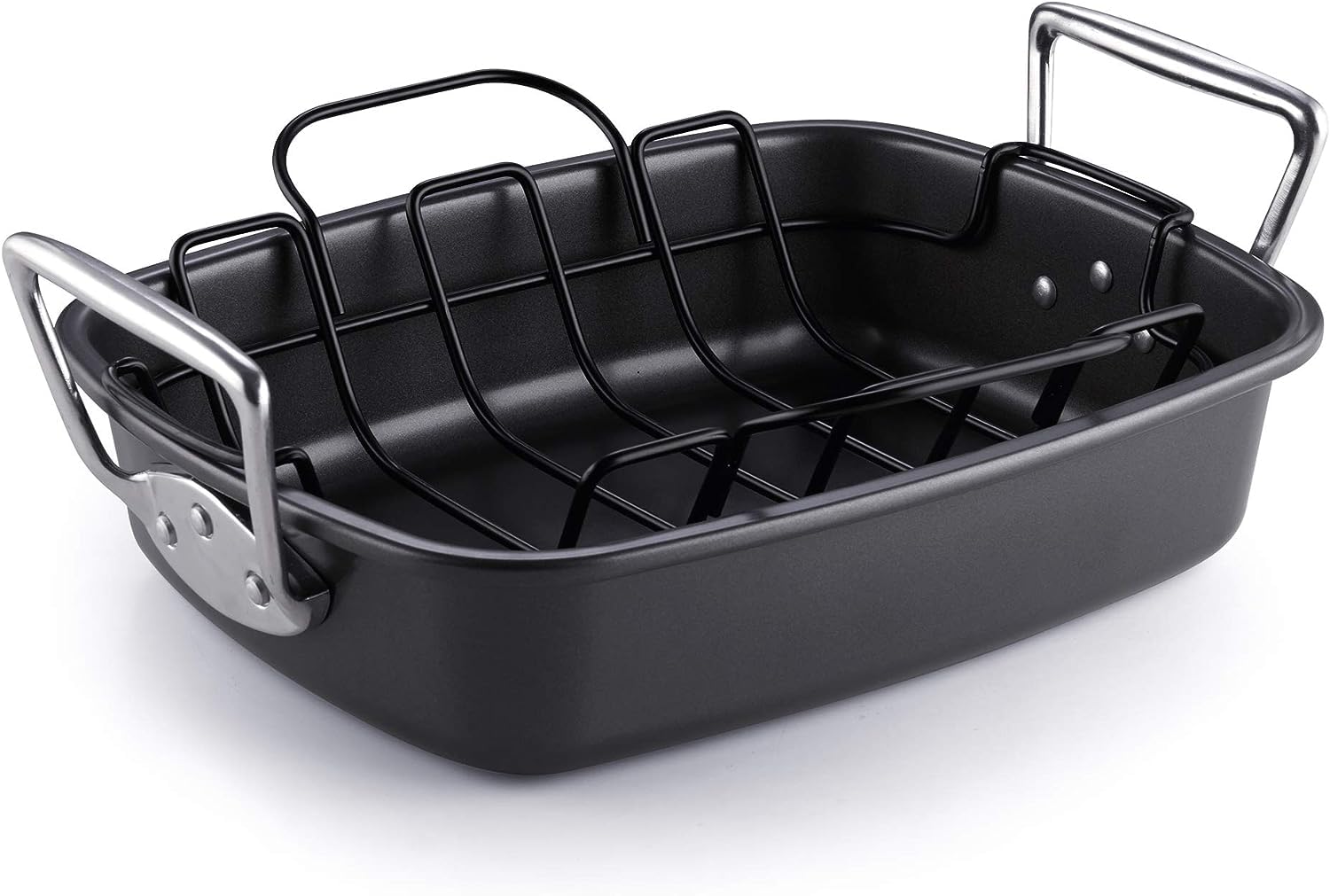 Cook N Home Nonstick Roasting Pan Bakeware Roaster With Rack, 17X13-Inches, Black