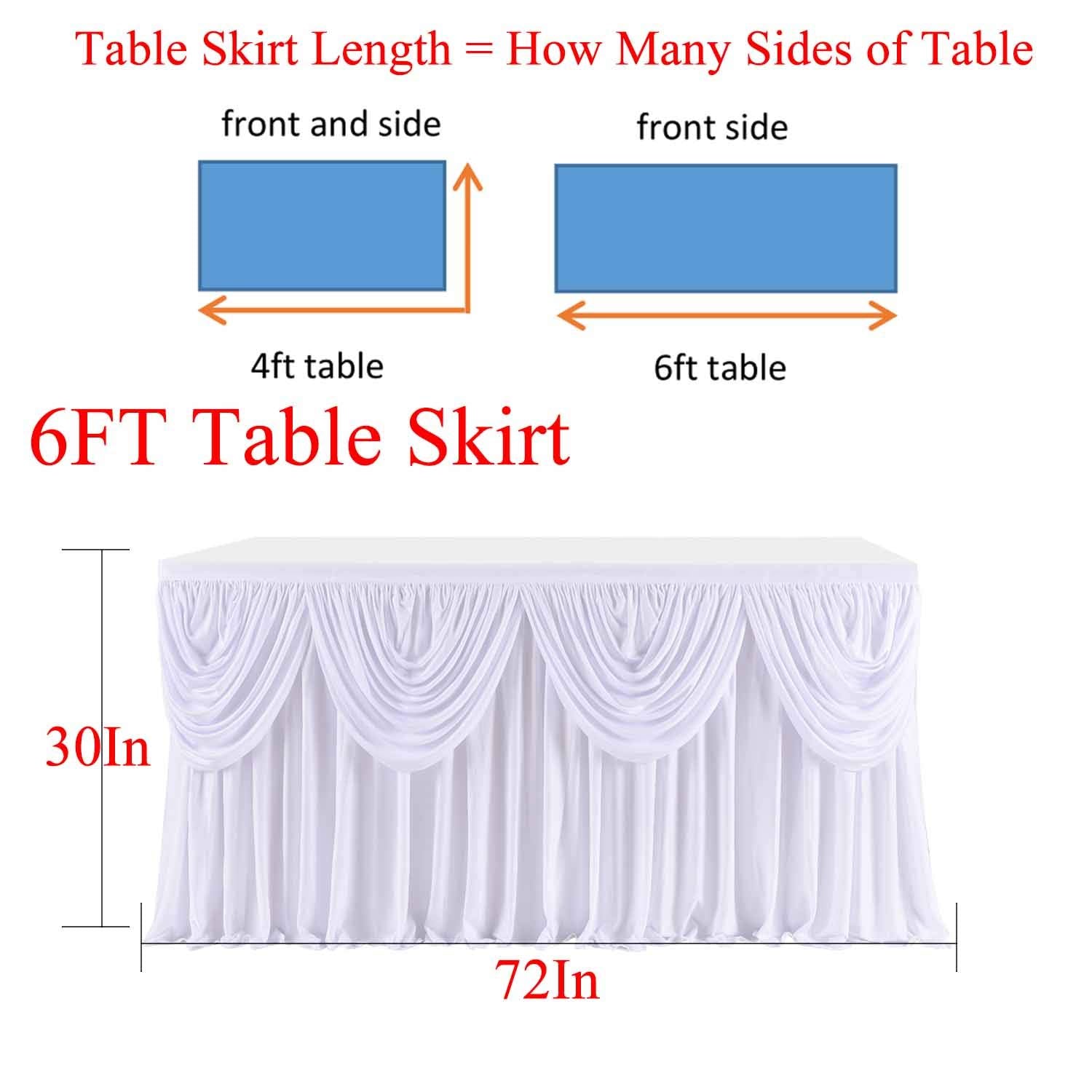 Gogoparti White Tutu Table Skirts For Rectangle Tables 6Ft Draped Pleated Table Skirt Polyester Tablecloth For Birthday Party Ba