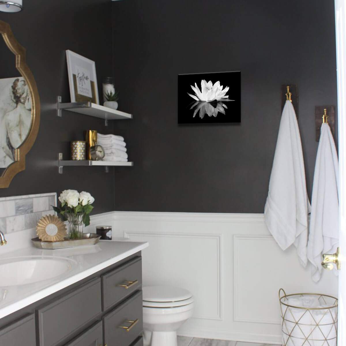 Black And White Wall Art For Bathroom Lotus Flower Canvas Wall Pictures Simple Life Floral Blossom Pictures Prints On Canvas Wal