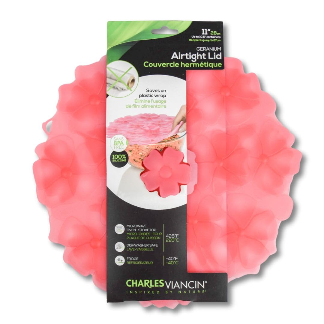 Charles Viancin Silicone Lids - Geranium Silicone Bowl Covers/Airtight Pan Lid (11 Inch Candy Pink)