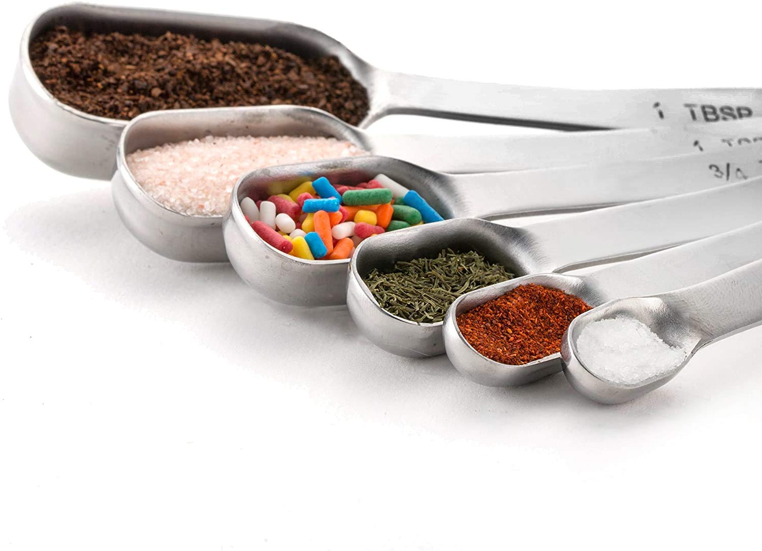 Mekbok Heavy Duty Stainless Steel Metal Measuring Spoons For Dry Or Liquid, Fits In Spice Jar, Set Of 6
