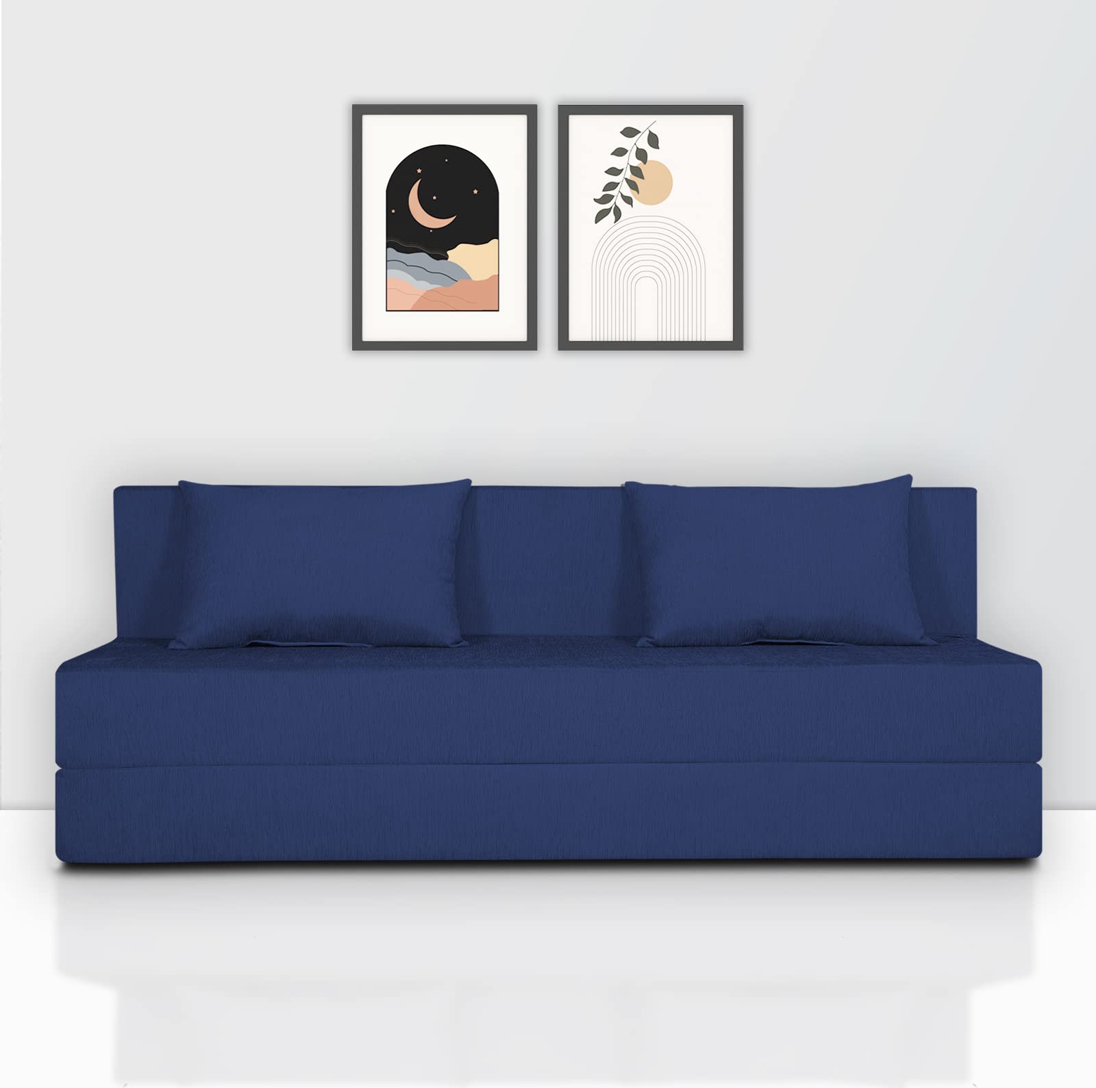 Adorn India Easy 4 Seater Sofa Cum Bed (Alyn Pattern) Size 6 X 6 Ft (Blue Color) (1 Year Warranty)