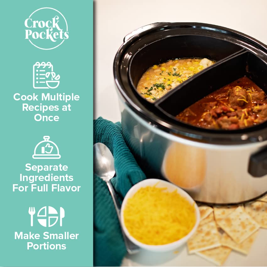 Crockpockets 6-Quart Slow Cooker 2 Pc. Dividers Set, Reusable Silicone Inserts, Non-Stick And Leak Resistant, Bpa Free, Dishwash