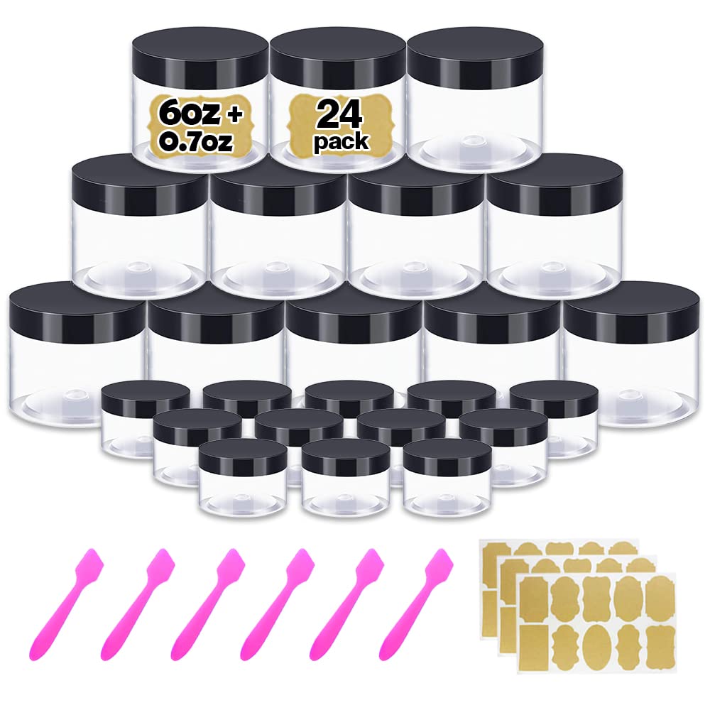 6 Oz Small Plastic Containers With Lids Plastic Jars With Lids + 20G/20Ml Small Containers With Lids Cosmetic Sample Jar (24 Pac