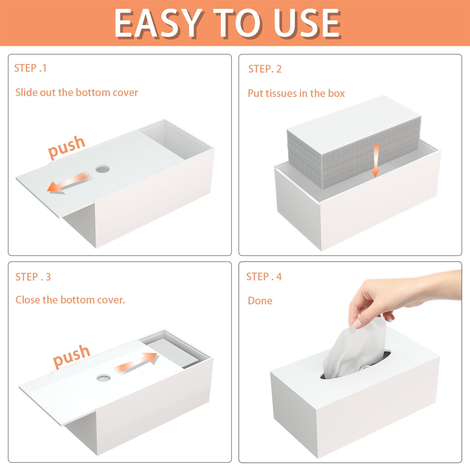 Silut Acrylic Tissue Box Cover, Tissue Box Holder, Tissue Box Cover Rectangle, Tissue Cover For Bathroom, Kitchen - White
